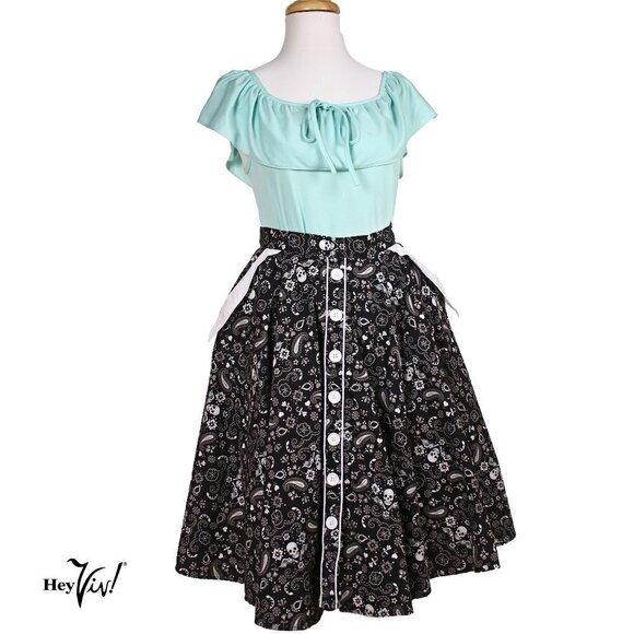 Hell Bunny Circle Skirt Black and White Skull Paisley Pattern Size S - Hey Viv - Picture 1 of 6